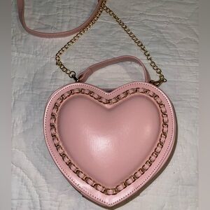 Pale Pink Heart Shaped Crossbody Bag with Chain Border - New